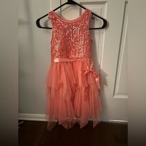 Sparkling Coral Tulle Girls Dress